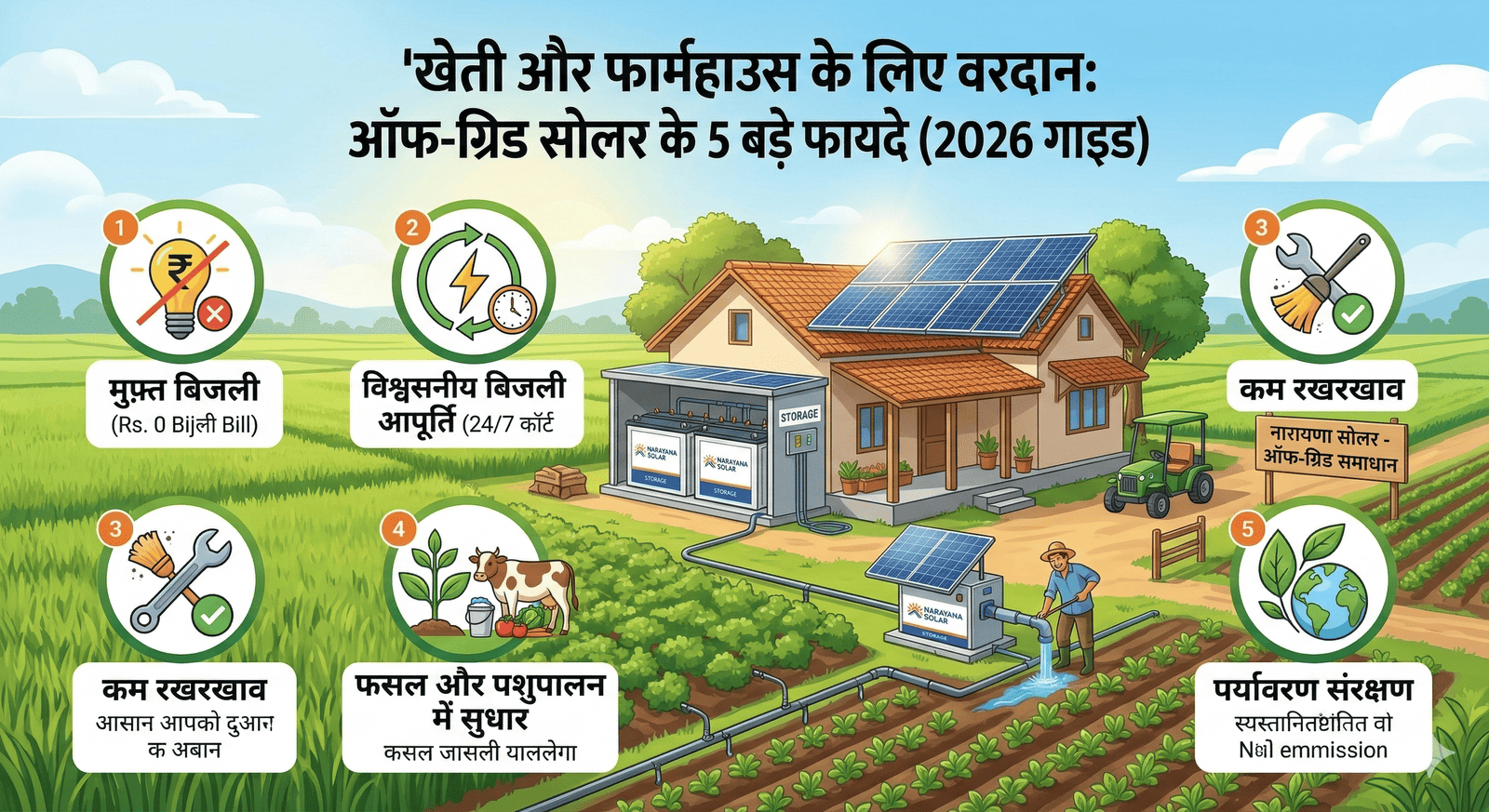 खेती और फार्महाउस के लिए वरदान: ऑफ-ग्रिड सोलर के 5 बड़े फायदे (2026 गाइड)