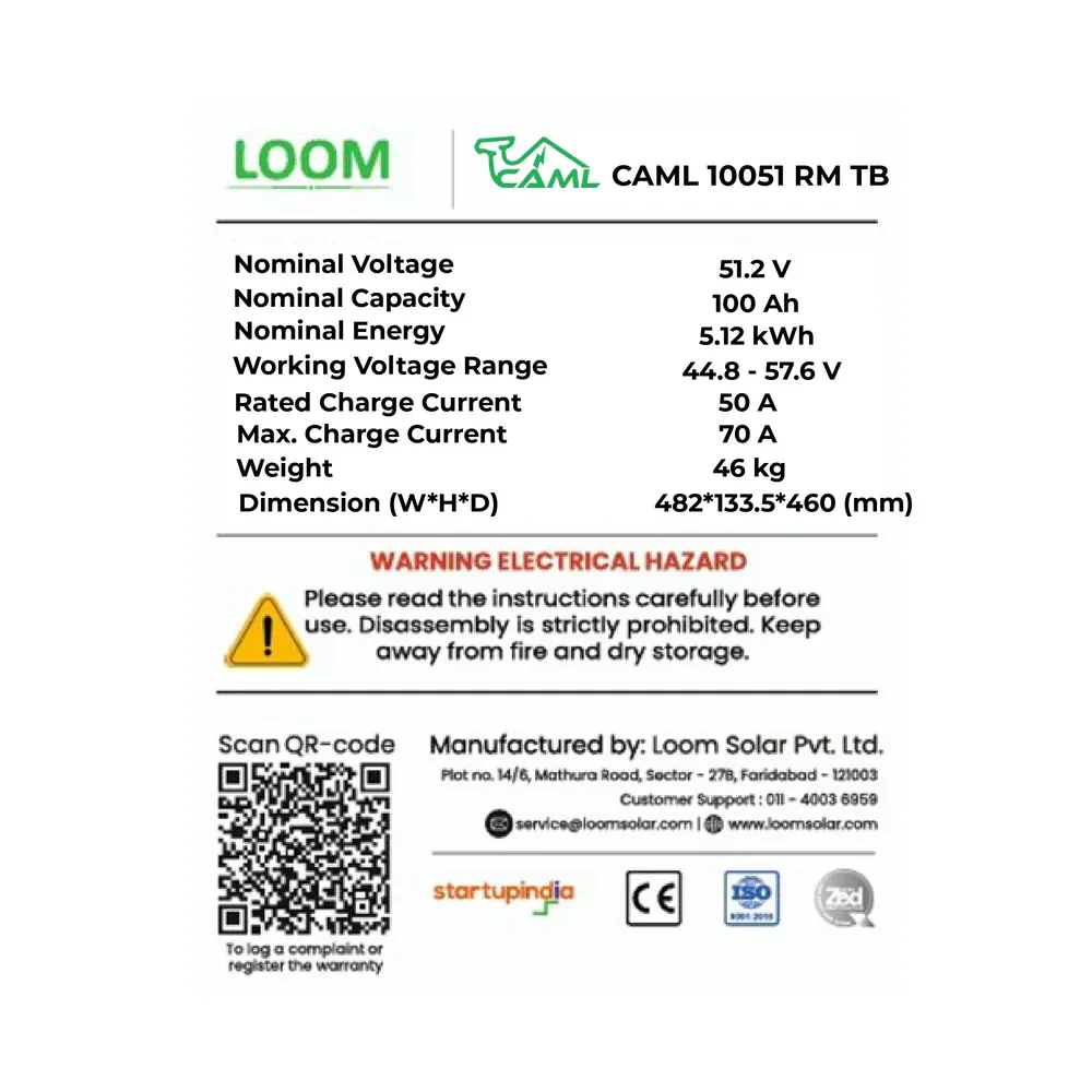 CAML 51.2V 100Ah (5.12kWh) Rack-Mount Lithium Battery