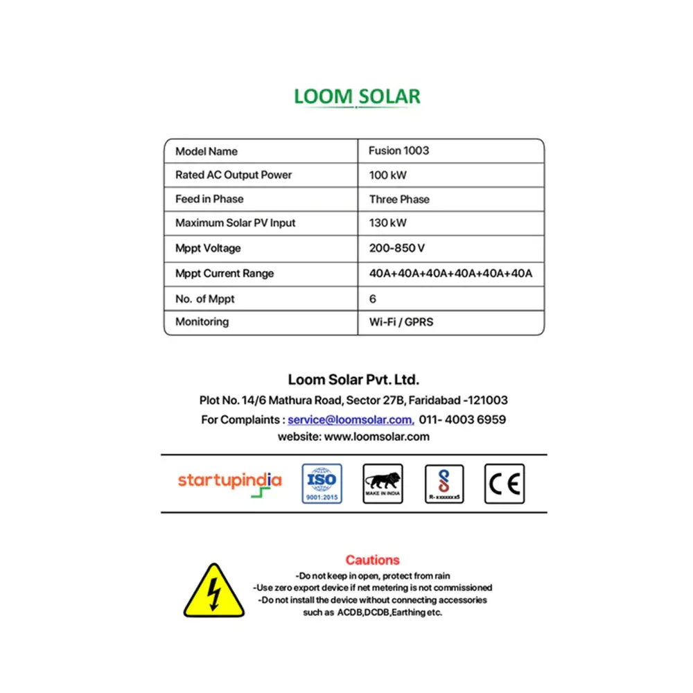 Fusion 100 kW On-Grid Solar Inverter