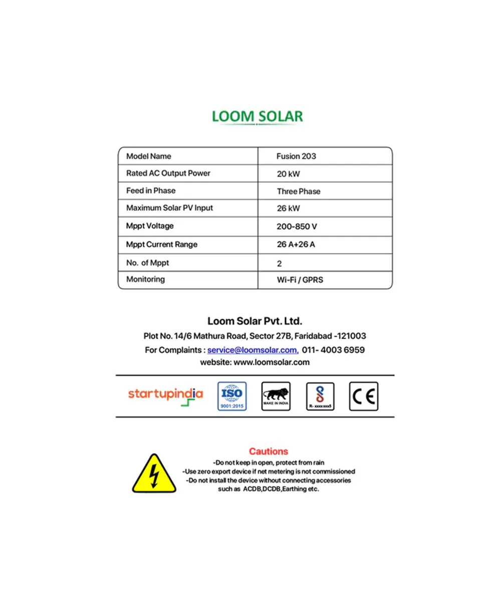 Fusion 20kW 3-Phase On-Grid Solar Inverter